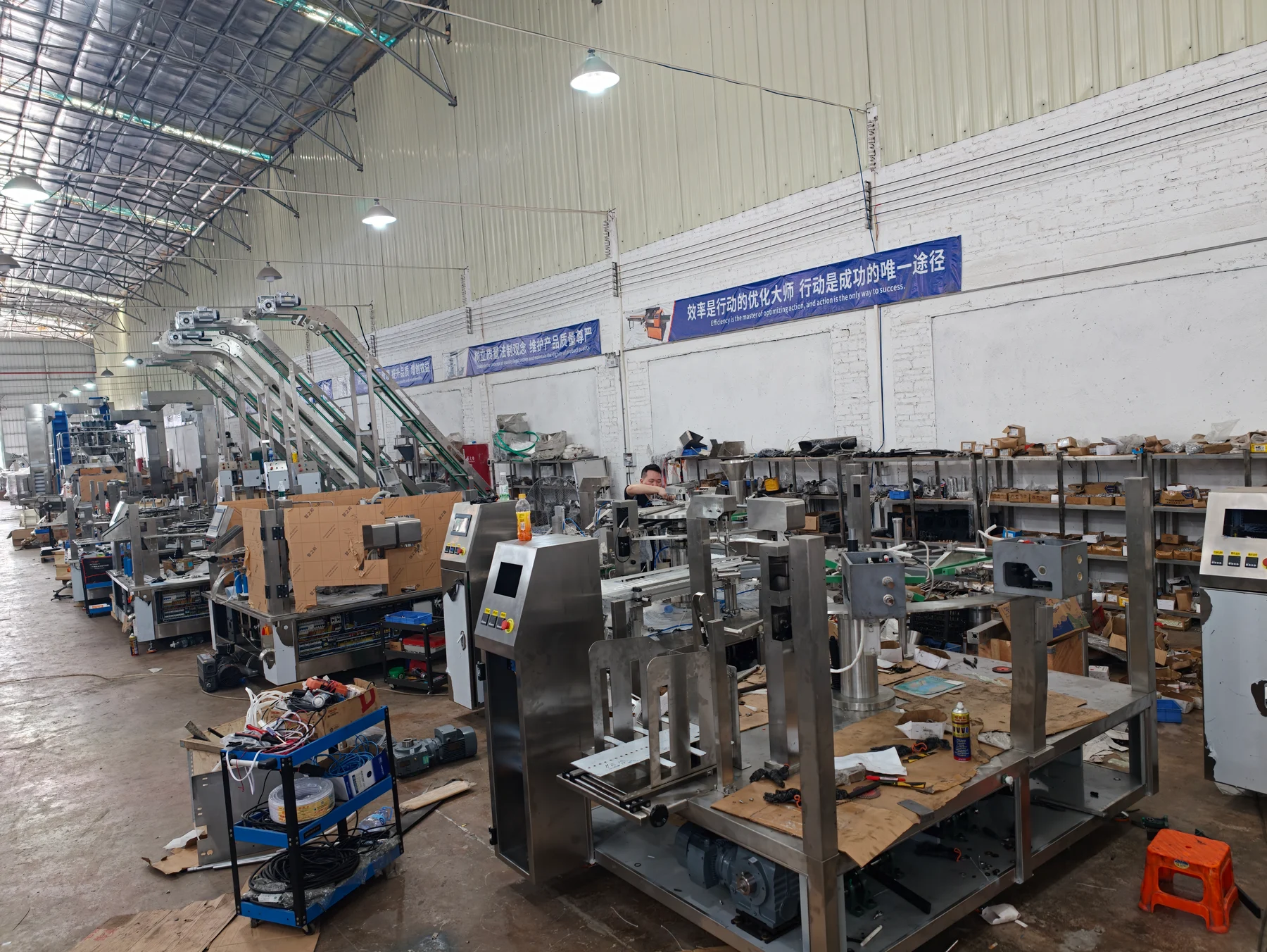 Conveyors and packaging machines during assembly