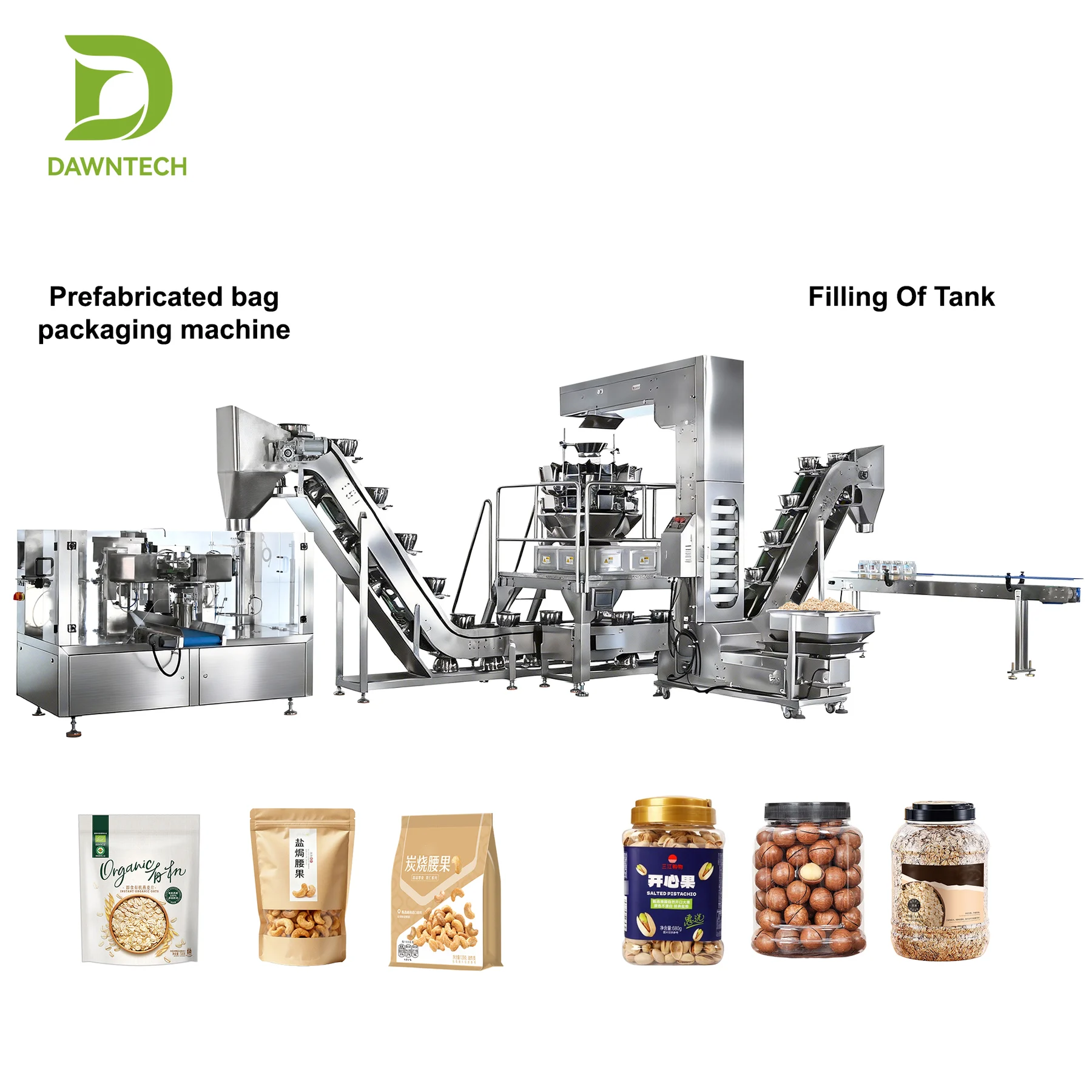 Granule pouch packaging and container-filling line