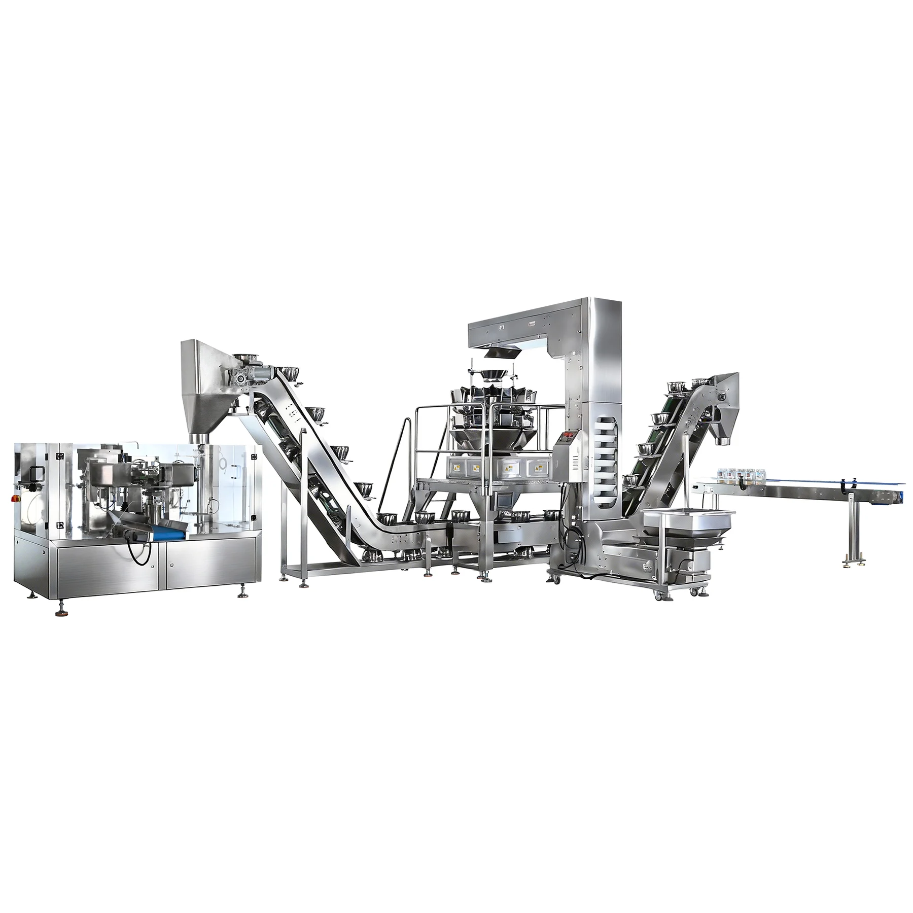Granule pouch packaging and container-filling line