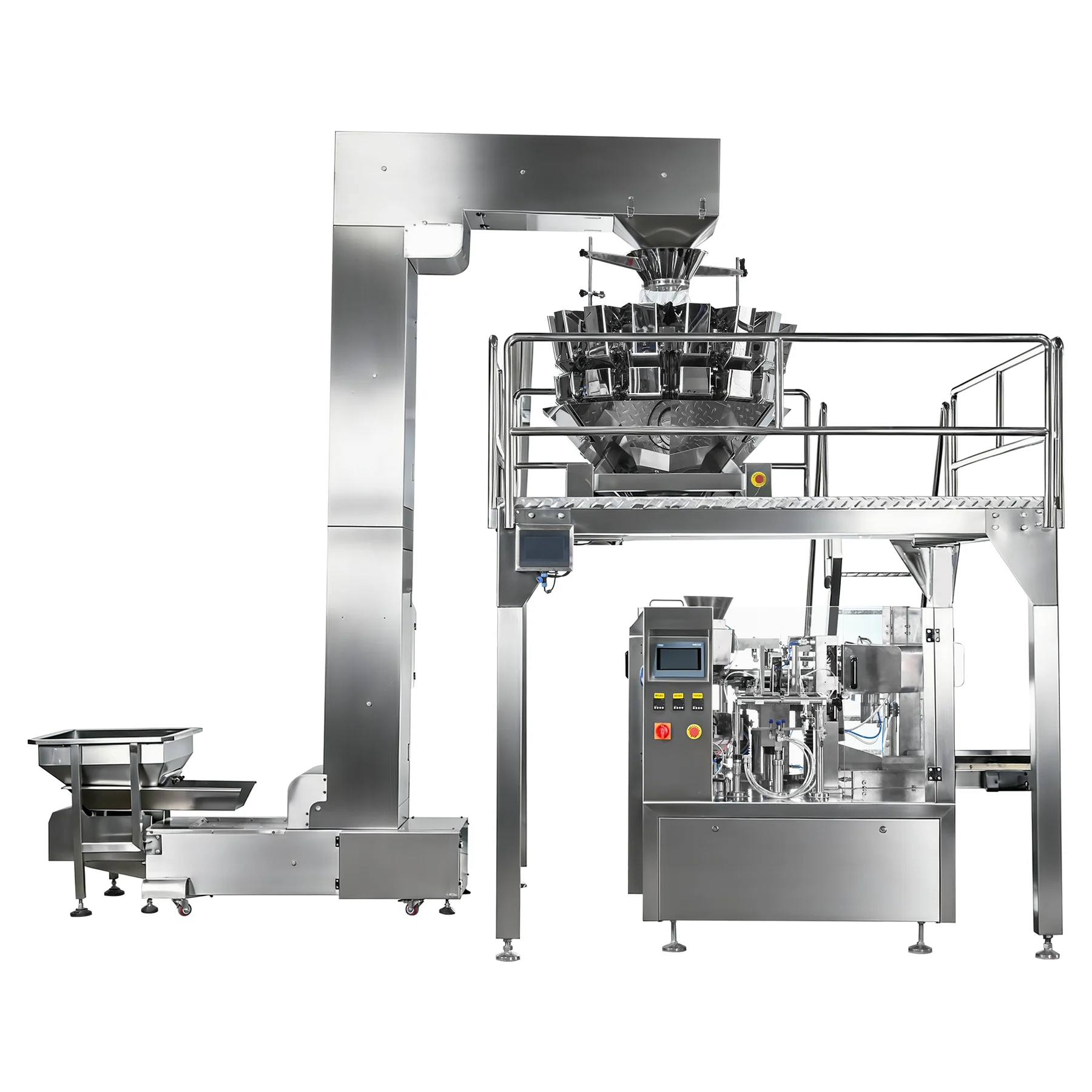 Premade pouch line with multihead weighing